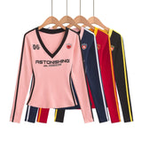 Sweet Spice Girls Autumn New Print V-Neck Clammed Vintage Long Sleeve Sports Casual Display T-Shirt