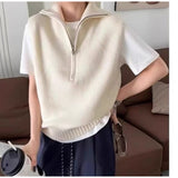 KANING Simple Half-Zip Half-Neck Knitted Vest 2026 Autumn New Folding Shoulder Sweater Vest