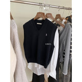 Green Tea Small Pony Embroidery Han Ling Wearing Chic Chic Folding Vest College Blouse