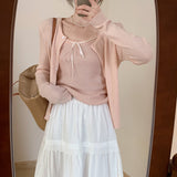 KANING Knitted Vest With Two Sets Of 2026 Autumn New Sweet Temperament To Show Knitted Cardigan Woman
