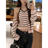 LEKA Pink Striped Knitted Cardigan Two Sets Of Autumn 2026 New Sling With Slings Unique Knitting Top