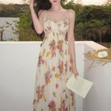 [Komo Lake Garden] Black Standard Folded Large Dress Dress Women 2026 Summer New Broken Flower Slings Long Skirt