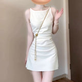 Life Manifesto White French Dress Women's Summer 2025 New Simplicity Suspension Suspension Short