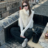 2026 Autumn And Winter High-End Light Luxury Imitation Goat Woolen Cotton Vest Women's Short Hairy Coat Top