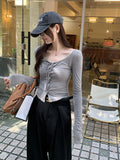 Model Sexy Pure Desire To Tie Button-Up Cardigan Long-Sleeved T-Shirt Girl Spring And Autumn Hottie Inside Hit Bottom Top