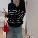 KANING Round Korean Striped Knitted Cardigan Women 2026 New Women's Single-Dcupy Sweater Cardigan
