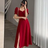 Dress Dress Women's Dress 2025 Summer New Bubble Sleeves Lead Hepburn Style French Sweet Retro A Fork Skirt