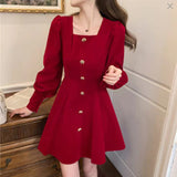 In The Escape Of The Princess Long Sleeve Dress Women Autumn And Winter New Dress Showing Thin Temperament A Word Small Black Dress Button Design