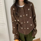 KANING Korean Version Of The Round Collar Wave Point Knitted Cardigan 2026 Autumn And Winter New Soft-Crease College Wind Sweater Jacket