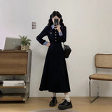 Autumn And Winter French Temperament Fake Two Spliced POLO Collar Dress Women Large Size Waist A Skirt Long Dress