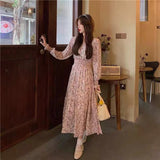 Korean Version Of The New Spring And Autumn Dress Long Sleeves To Show High-Waist Korean Version Of The V-Neck Skirt Broken Snowy Dress Long