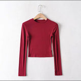 Hottie High Elastic Short Small Neck-Up T-Shirt Exposed Belly Button-Button Tight Bottom Shirt