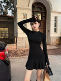 The Leaves Of The Half-High Collar Waist Dress Women Autumn And Winter Figure Wrapped In The Ass Of The Little Mother Fishtail Skirt Inside The Skirt