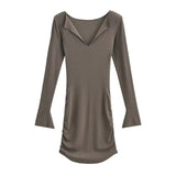 Big V Collar Collar Collar Collar Collar Side Folding Dress Autumn Hottie Pure Lust Dress Open Horn Sleeve