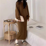 KANING Sheep Velvet Thick Hooded Set 2026 Autumn New Sweater Mid-Long Skirt Two-Piece