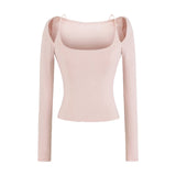 One-×Ö Collars With Long-Sleeved T-Shirt Purple Slim Slim Top Temperament Side-On-Shoulder-To-Wear T-Shirt