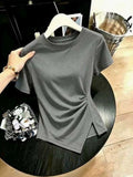 Pure Round Neck Solid Color Irregular Short-Sleeved Short-Sleeved T-Shirt Girl Summer Hottie Fashion Thin Short-Sleeved T-Shirt Girl Trend