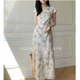 2025 Summer New Light Luxury National Style Oil V Collar A New Chinese Printing Temperament Improved Cheongsam Waist Dress