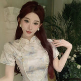 New Chinese Style Breeze Cold Cheongsam Daily Chinese Style Gentle Elegant Temperament Print Long Dress