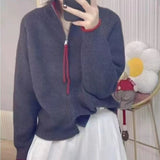 KANING Double Zipper Semi-High Collar Knitted Cardigan 2026 Autumn New Design Sweater Coat Women's Clothing