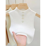 Sexy Bottom Knitted Small Vest Woman Inside And Outside Wearing French Chic Sweet Hottie Tight Short Sleeveless Top