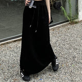 Grey Half-Dress Woman Tight Waist Drawstring Casual Straight Skirt Summer High Waist Thin A Skirt Medium Long Skirt