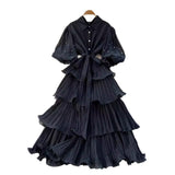 French Retro Court Heavy Industry Nail Drill Lantern Sleeve Strap To The Waist To Show Thin Temperament Lotus Leaf Side Pressure Skirt Dress