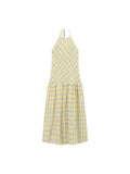 Sweet Hottie Yellow Lattice Hanging Neck Yellow Dress Women's Summer Careful Machine Bare Back A Dress Temperament Dress