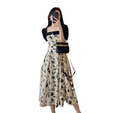Pure Style Design Sense Thin Splicing Broken Floral Dress Women's Summer 2025 New Square Collar Bubble Bubble Sleeve A Word Dress