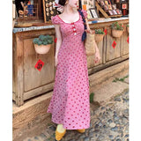 French Red Wave Dot Dress Summer New Sweet Lace Splicing High-Waist Holiday Style Long Skirt Tide