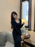 Hanging Neck Thin Dress Girl Spring And Autumn Long Sleeves To Repair The Skirt Temperament Tight-But Hip Fishtail Long Dress Outlet