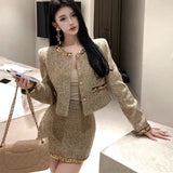 French Small Fragrant Set Coarse Flowers, The Shequin Long Sleeve Short Coat Women Wear A Bag Of Hips And Skirts Two Sets In Autumn And Winter