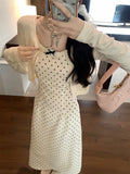 2026 New Korean Wave Point Sling Bow Tie Dress Female Gentle Temperament Small Long Dress