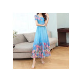 Elegant Style Print U-Neck With Lining High-Waisted Dress Summer Girl Middle-Nummer Mother Temperament A-Dress Dress