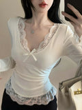 Purely Sexual Lace Lace V-Neck 2026 Women's Autumn And Winter Bottoming Shirt Slime Waist Thin Inside T-Shirt Top
