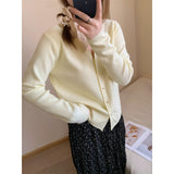 KANING Autumn Knitted Cardigan Girl Gentle Pink V Collar Thin Sweater Short Loose Top Tide