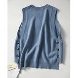 KANING Korean Version Of Loose Collar Round Collar Knitting Vest 2026 Autumn New Sleeveless Folding Sweater Vest Woman
