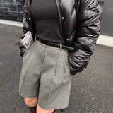 Hairy Shorts Women's Autumn And Winter 2026 New High-Waisted Outer Five-Point Trousers Small Letter Type Broad-Legged Trousers
