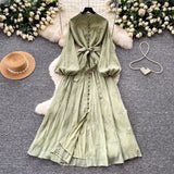 French Gentle Lantern Embroidered Dress Dress Female Spring Korean Version Of Waist Tie With Long Skirt Commuting Temperament