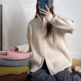 KANING Collar Double Zipper Design Knitted Cardigan Women 2026 Autumn And Winter New Korean Version Of Lazy Wind Sweater