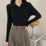 Temperament Vintage Knitted Topess Women's Long Sleeves With A Collared Sweater 2025 Autumn/Winter POLO Collared Shirt