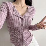 Spice Girls Autumn New Thick Long-Sleeved Knitted Cardigan V-Neck Folding Short Coat With Fashion