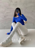 Solid Color Round Collar Foundation Slim Slim Skinny Back Shirt Long-Sleeved T-Shirt Top Female Tide