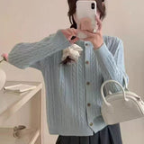 KANING Korean Version Of The Round Collar Retro Knitted Cardigan 2026 Autumn And Winter New Single-Dcupuncture High-End Sweater Woman