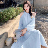 Seaside Holiday Wind Out-Of-Shoulder Dress Woman 2025 New French Gentle Wind Sweet Loose Fairy Dress