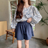 Vintage Broken Flower Long-Sleeved Shirt Women's Autumn New Design Sense And Other Lantern Sleeves Casual Loose Coat Tide