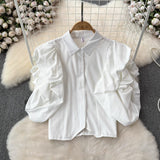 Korean Version Of The Design Sense Niche Bubble Sleeve Short Sleeve Shirt Women Loose Short Shirt Blouse Tide