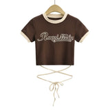 Hottie Summer Personality Round Neck Print Rope Short-Sleeved T-Shirt Short-Sleeved T-Shirt