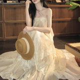 French Sling Lace Dress Women 2026 Spring And Summer Gentle Wind Holiday Thin Cake Dress