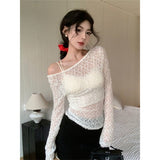 Fashion Hottie Lace T-Shirt Splicing Long-Sleeved T-Shirt Girl Spring New Slimming And Niche Blouse